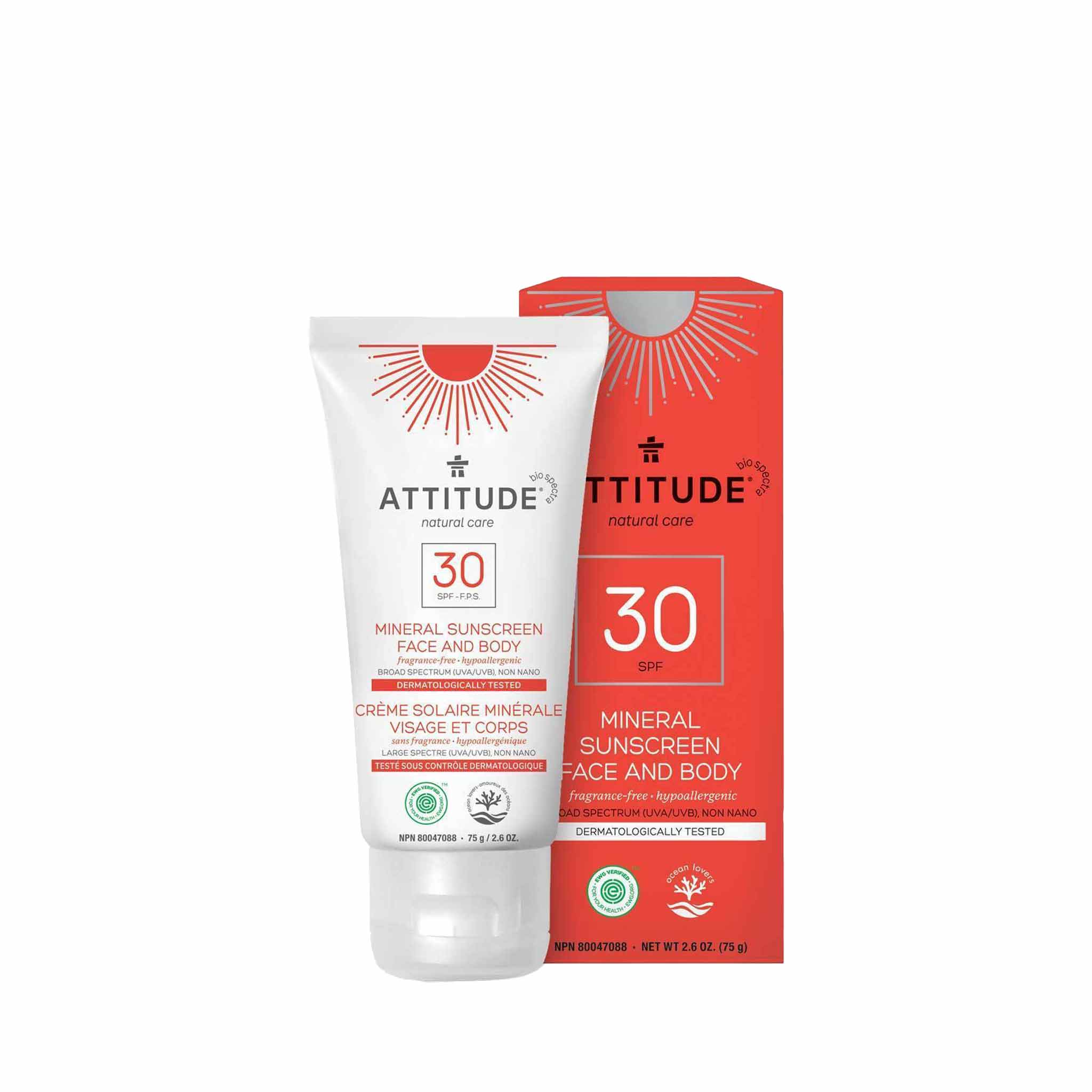 Attitude SPF30 Face Moisturizer Mineral Sunscreen Fragrance-Free 75g