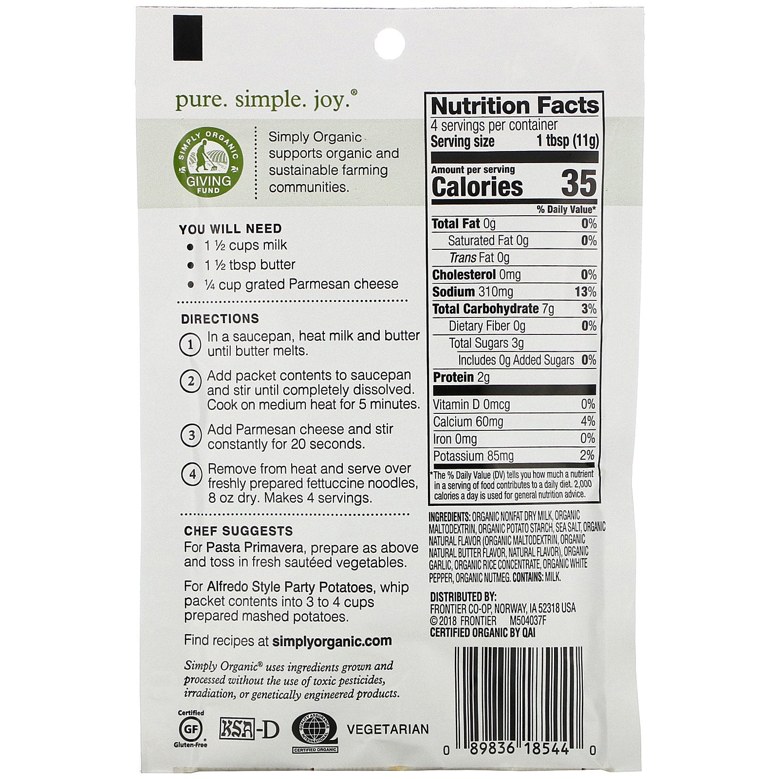 Simply Organic Alfredo Seasoning Mix 42g