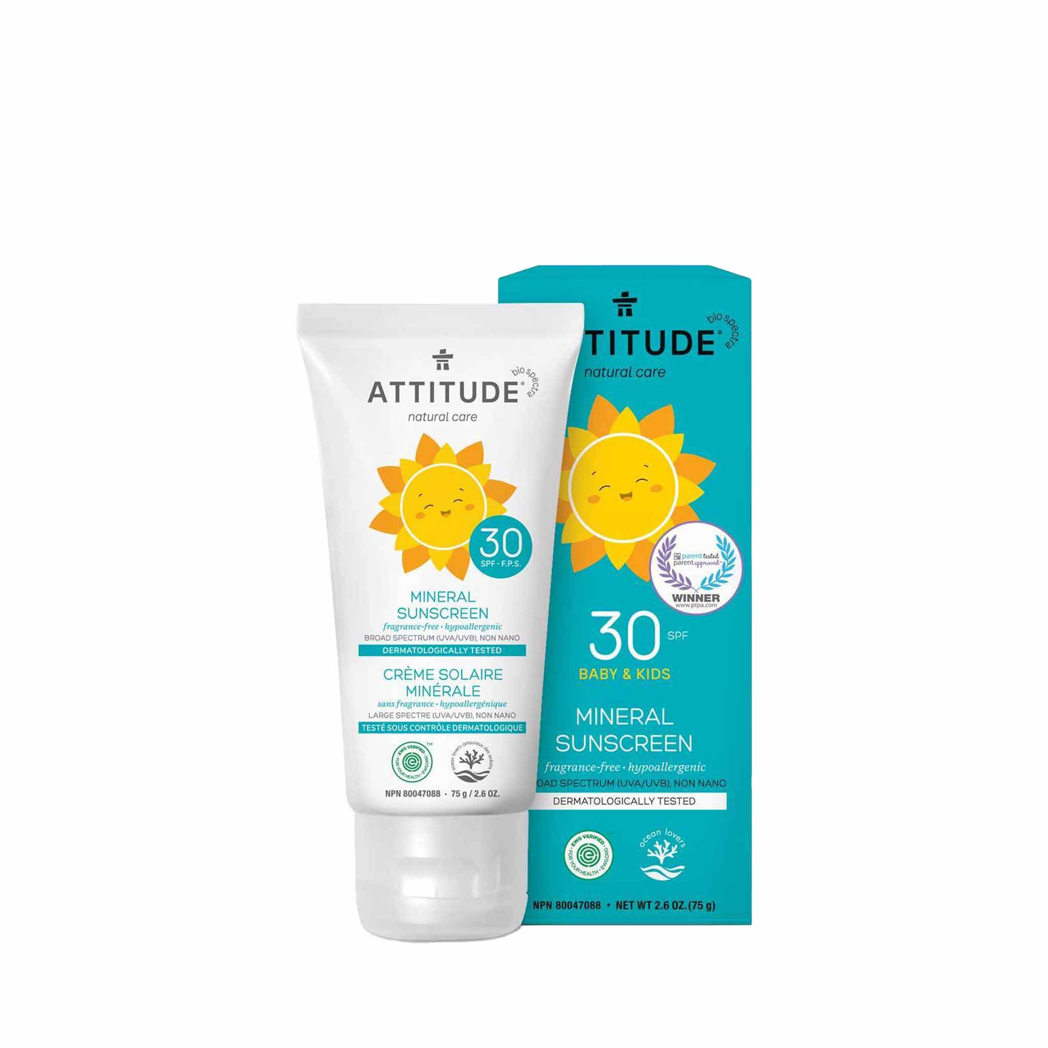 Attitude SPF30 Baby & Kids Moisturizer Mineral Sunscreen Fragrance-Free 75g