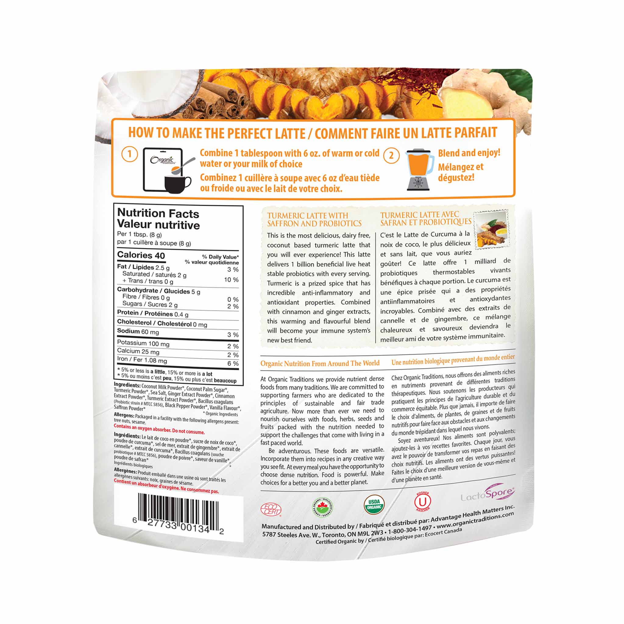 Organic Traditions Organic Turmeric Latte with Probiotics 150g